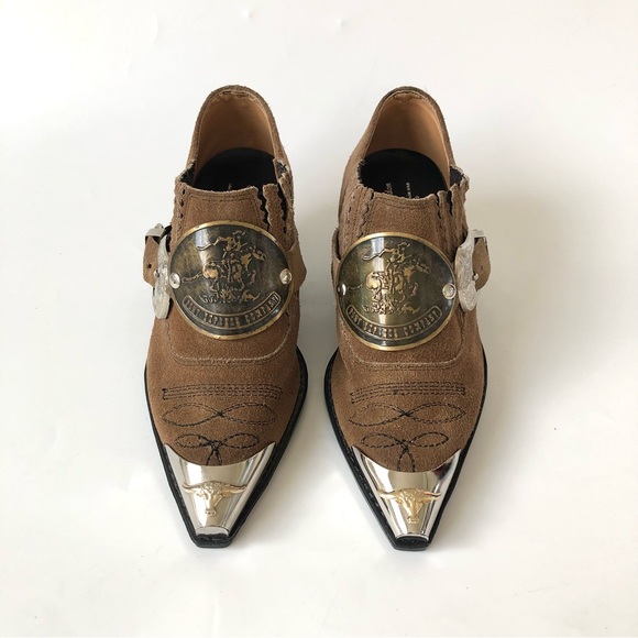 Marley of London Brown Suede Metal Snip Toe Booties (RARE Vintage) - Picture 2 of 12